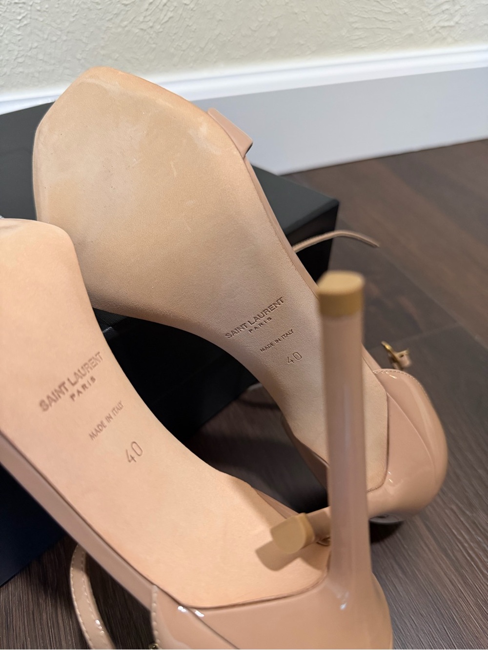 Saint Laurent Amber 105 Nude Patent Ankle-Strap Stiletto Sandals - Women 40 - Picture 7 of 11